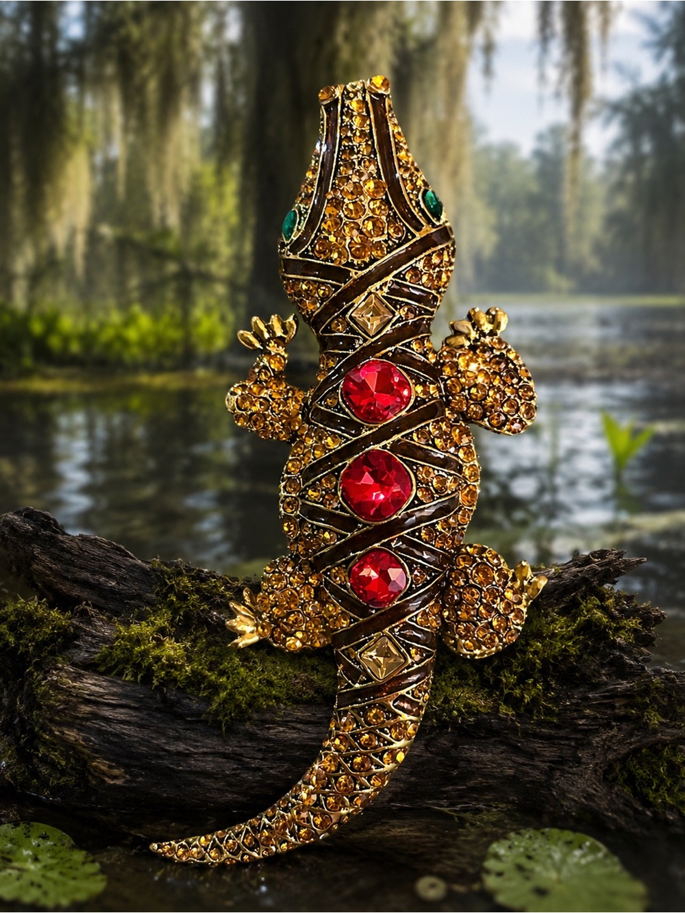 Huge Gold and Red Jeweled Reptile Ornament